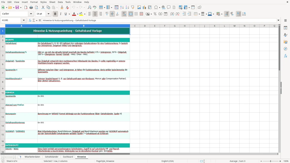 Captura de tela 4: Aba Hinweise - Planilha Excel gehaltsband excel vorlage