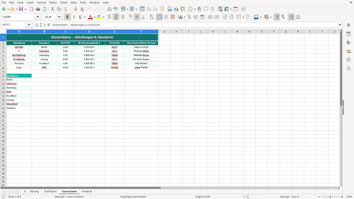 Captura de tela 3: Aba Stammdaten - Planilha Excel headcount planung excel vorlage
