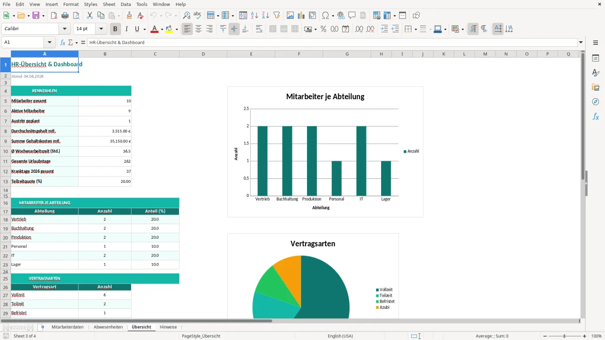 Captura de tela 3: Aba Übersicht - Planilha Excel personalakte excel vorlage
