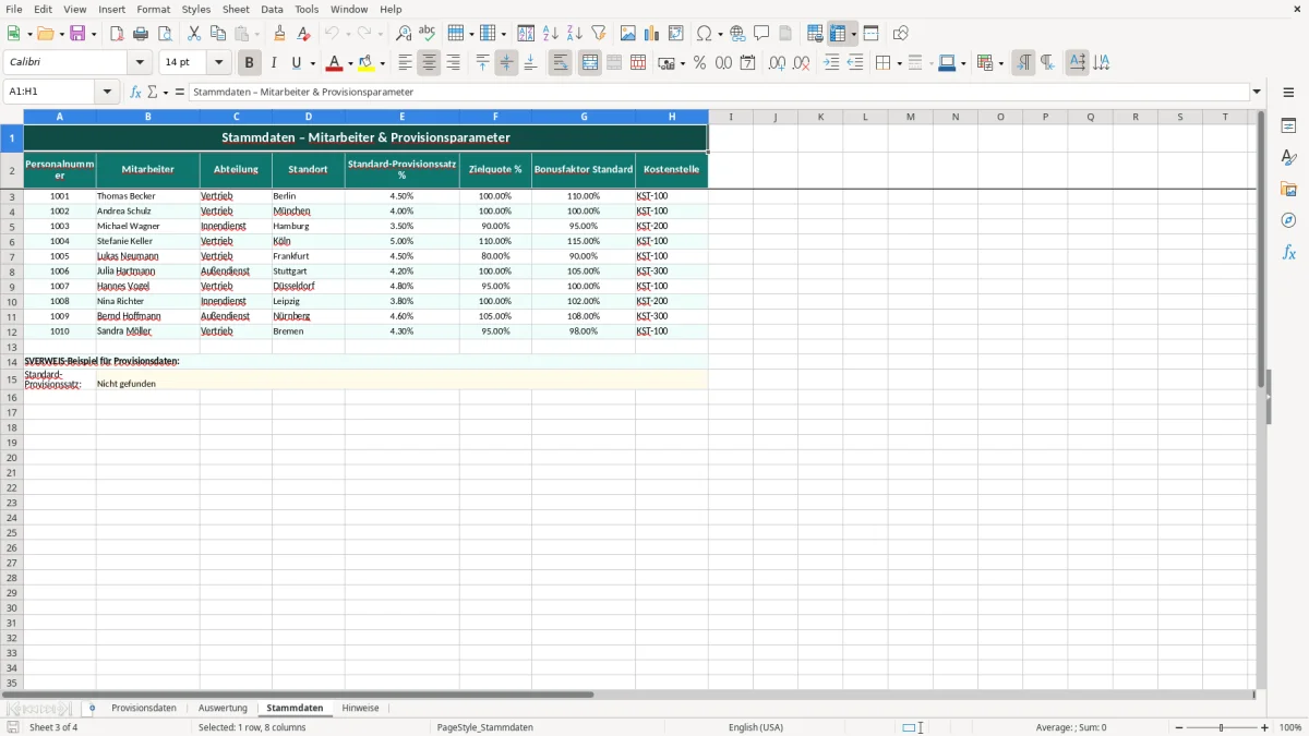 Captura de tela 3: Aba Stammdaten - Planilha Excel provisionsabrechnung excel vorlage