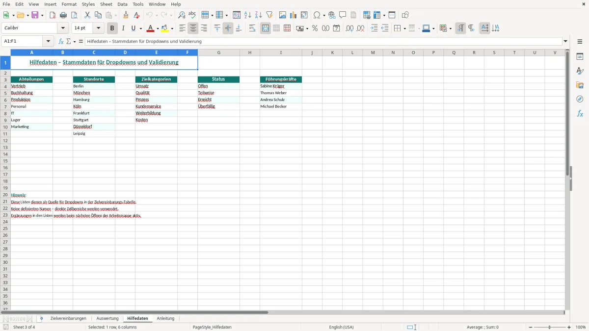 Captura de tela 3: Aba Hilfedaten - Planilha Excel zielvereinbarung excel vorlage