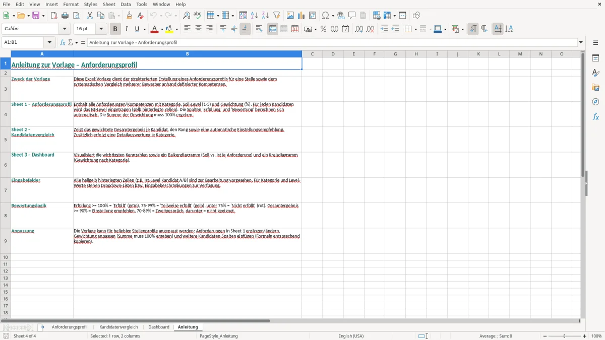 Captura de tela 4: Aba Anleitung - Planilha Excel anforderungsprofil excel vorlage
