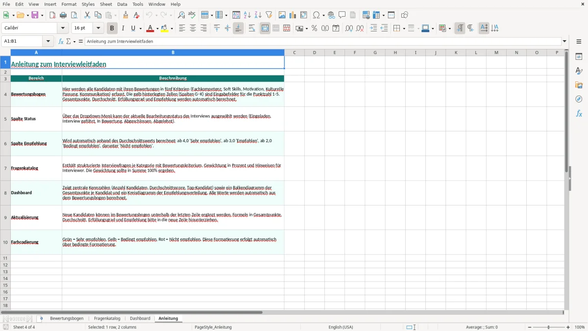 Captura de tela 4: Aba Anleitung - Planilha Excel interviewleitfaden excel vorlage
