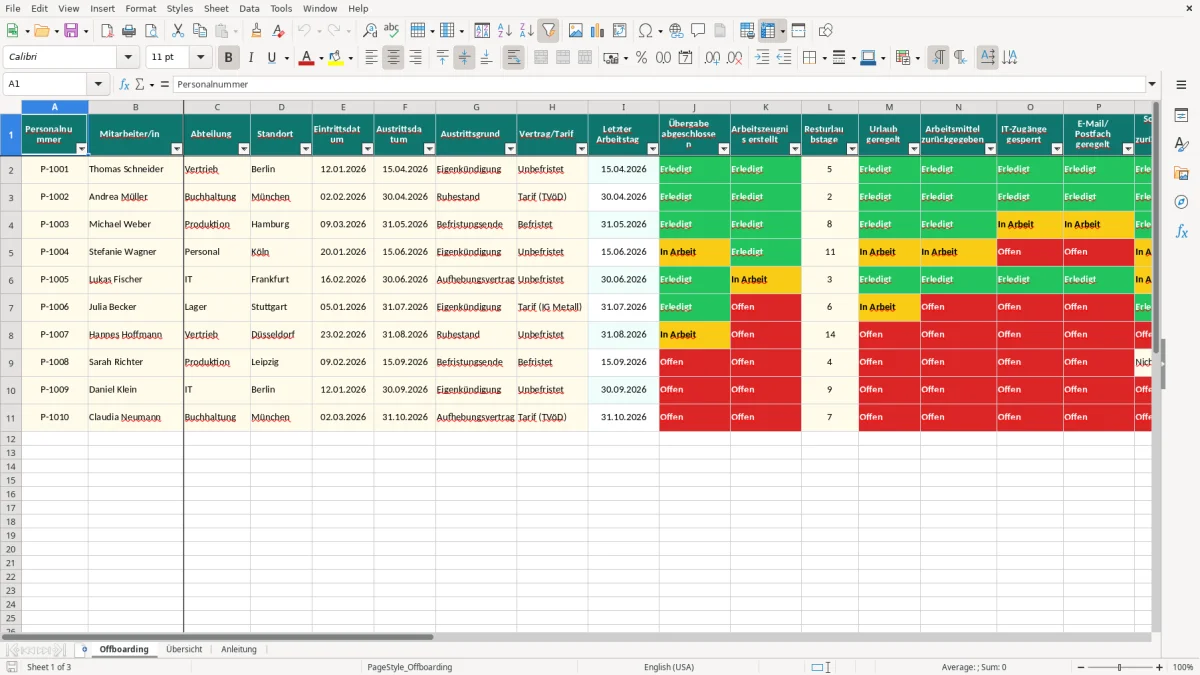 Captura de tela 1: Aba Offboarding - Planilha Excel offboarding checkliste excel vorlage
