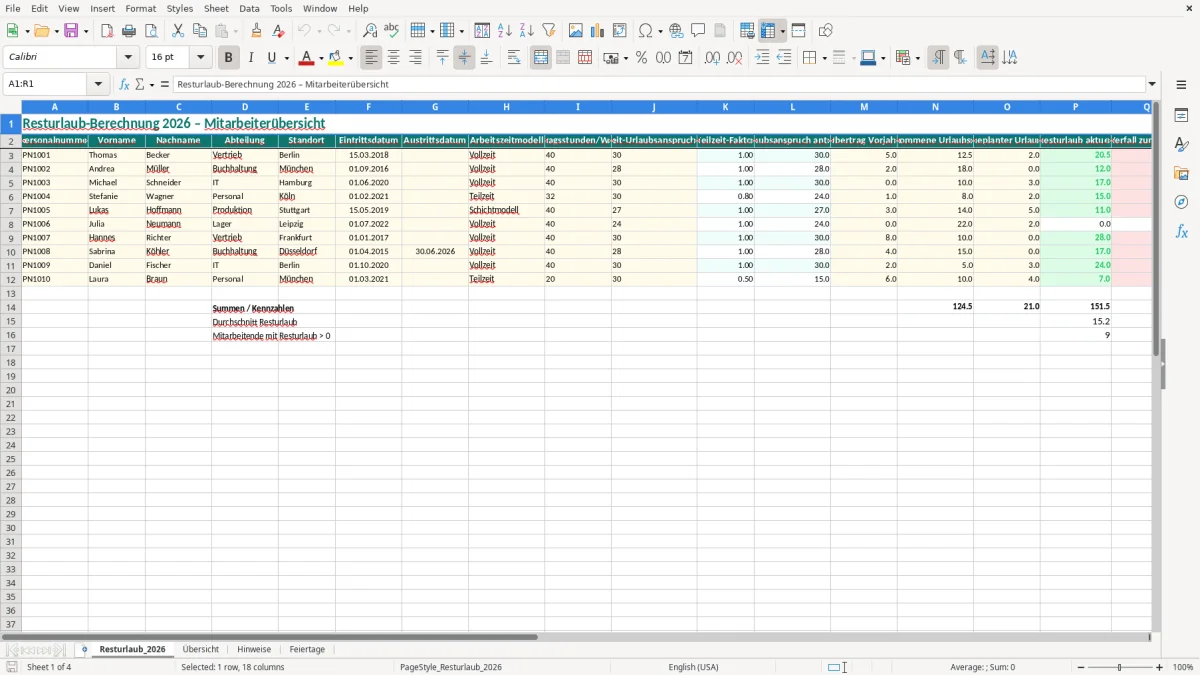 Captura de tela 1: Aba Resturlaub_2026 - Planilha Excel resturlaub berechnung excel vorlage