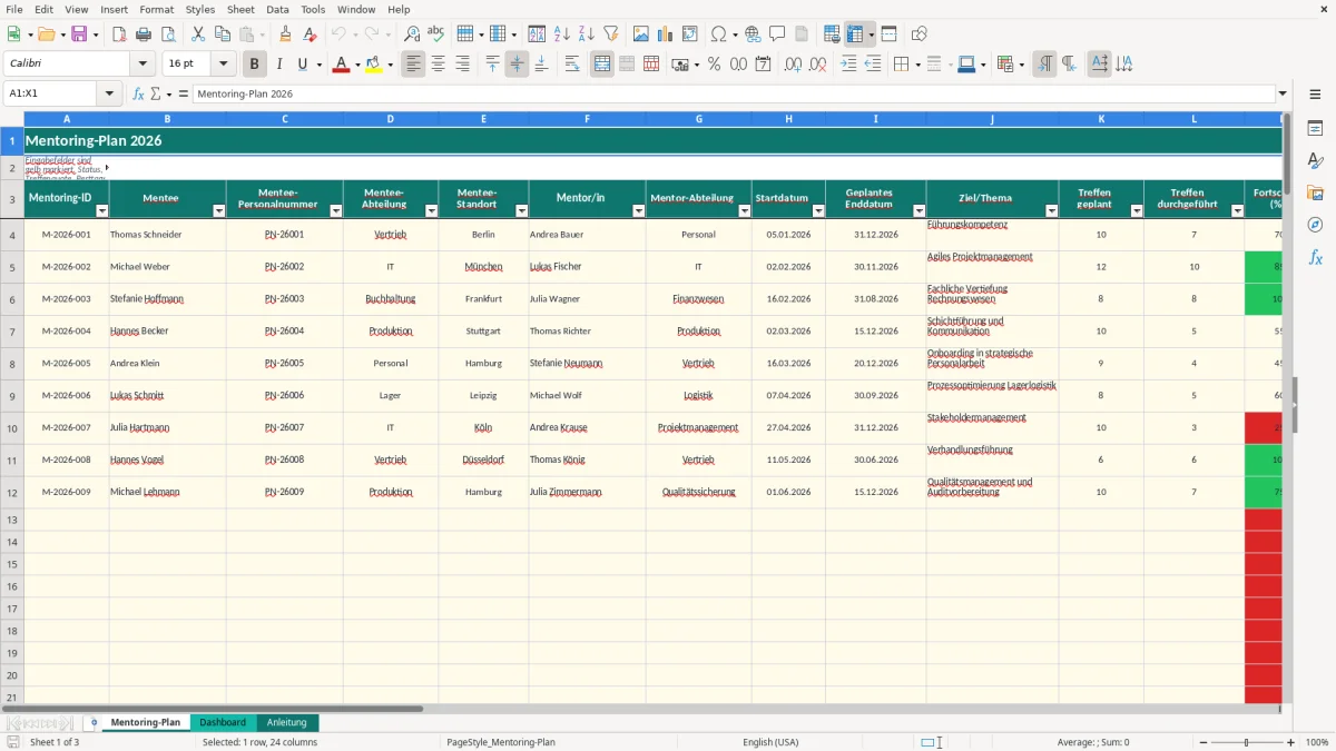 Captura de tela 1: Aba Mentoring-Plan - Planilha Excel mentoring plan excel vorlage